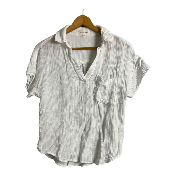 Cloth & Stone Gauze Summer Top Shirt Blouse Semi Sheer Lightweight Cruise Vacay - Picture 3 of 7